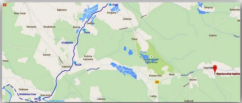 Mapa spływu Stobrawy Krogulno - Stere Kolnie
